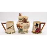 A Crown Devon Fieldings John Peel Hunting jug and two matching mugs:,