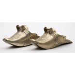 A pair of Spanish battle stirrups:, of typical form with squared toes,