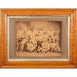 Two late 19th century framed photographs of a football team together with two other military band