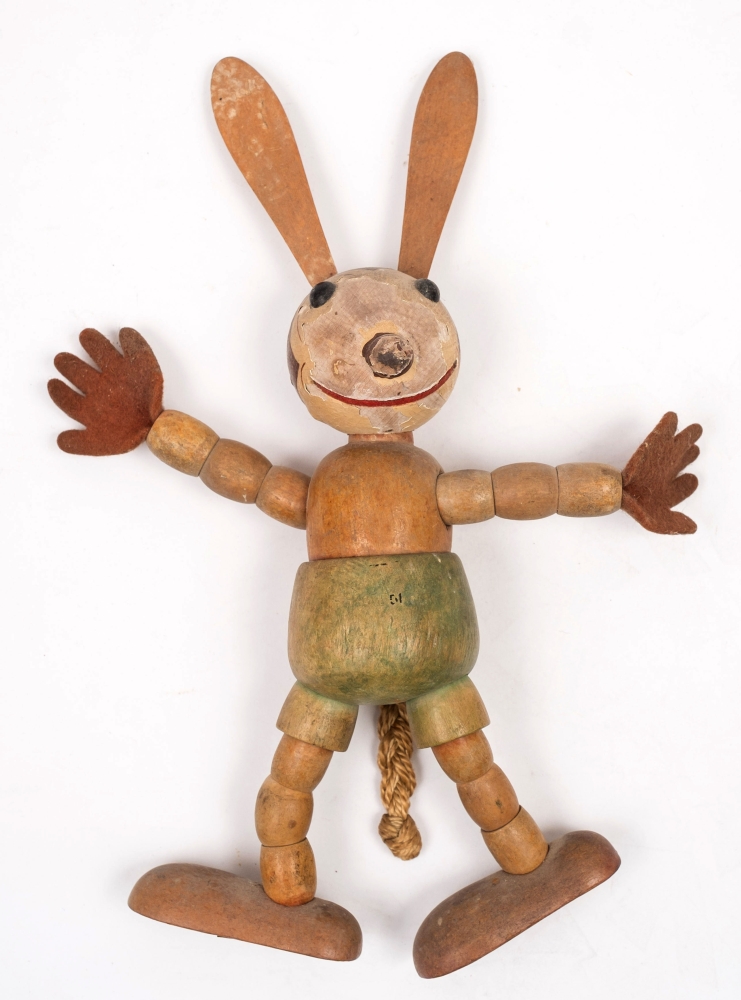 An early 20th century Oswald The Lucky Rabbit wooden articulated toy by Dean's Rag Doll Co ,