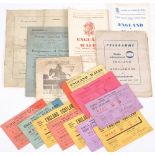 A collection of ten 1930's England rugby international tickets and various programmes:.