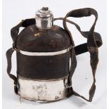 A late Victorian silver and leather mounted hip flask:, assays rubbed probably London 1894,