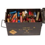 A collection of various shotgun cartridges including paper and pinfire examples:,