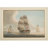 Circle of Samuel Owen [1768-1857]- British Man-o-War and other shipping in a calm,:- watercolour 12.