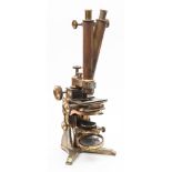 A lacquered brass binocular microscope by J H Dallmeyer, London 1880:,