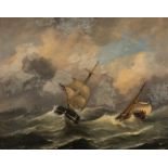 Dutch School- Coastal sailing ships and steamer in rough seas,