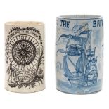 A Liverpool creamware cylindrical tankard 'Come Box The Compass':,