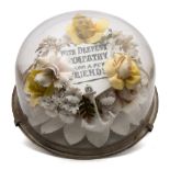 An early 20th century circular porcelain sailor's sweetheart under glass dome:,