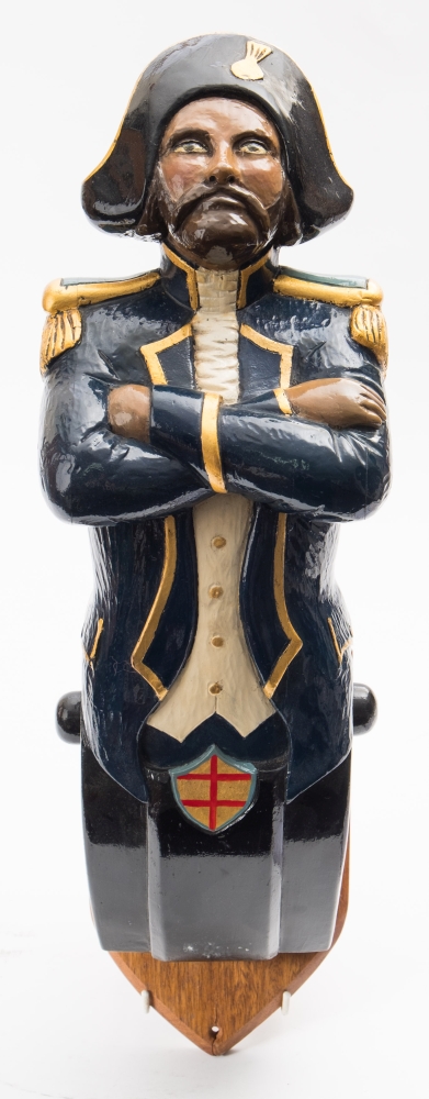A carved figurehead 'The Admiral' by Charles Moore:,