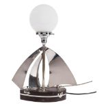 An Art Deco style chrome and bakelite desk lamp in the form of a Yacht 'Rene':,