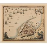 After Moises Fourad [19th Century]- Bombardment of Tripoli 1685,:- hand coloured engraving,