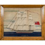 A 19th century woolwork of the 120- gun first rate ship of the line HMS Neptune:,