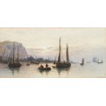 Fred Miller [19th /20th Century]- Dusk over a busy harbour scene,:- signed F Miller, watercolour,