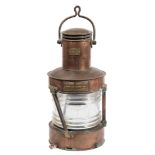 A Victorian copper and brass Anchor lantern by Telford, Grier & McKay Ltd Glasgow:,