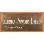 A brass office name plaque for 'Ellerman and Papyanni Lines Ltd' shipping company:,