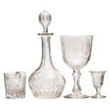 A group of presentation glass of Maritime interest: comprising a decanter and stopper,