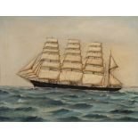English School- Bertha, a trading clipper off shore,:- oil on canvas 46 x 61cm.