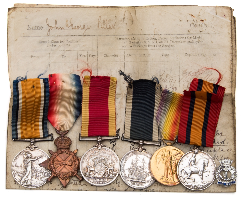 A Royal Navy medal group of six '196017 J G Pillar PO RN':, Queen's South Africa Medal,
