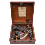 A lacquered brass 8 1/2 inch radius vernier sextant by Hughes & Son Ltd, London:, No 12350,