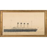 A pencil portrait drawing of RMS Olympic:, port side view,