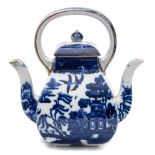 An Allen Line blue and white double spout teapot in Willow pattern by Ashworth Brothers:,