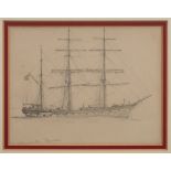 British School Circa 1905- The Danish Barque, Havila,:- pencil drawing 18 x 23cm.