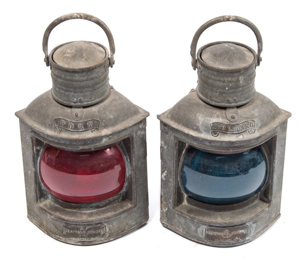 A pair of ship's lamps by Simpson & Lawrence, Glasgow:, for 'Port' and ' Starboard',