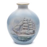 A B&G Copenhagen porcelain vase with transfer decoration of the Danish training ship 'Danmark':,