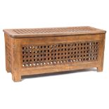 A teak rectangular table constructed from ship's deck grates:, 54 x 141 x 57cm.