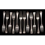 A set of twelve George III silver Old English pattern table forks, maker William Sumner I, London,