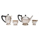 An Art Deco period four-piece tea service, maker A L Davenport Ltd, Birmingham,