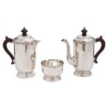 A matched George V silver three-piece tea service, maker William Neale & Son Ltd, Birmingham,