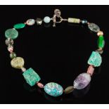 A multi-gem set single-string necklace by Katherine Bree: comprising malachite,