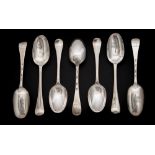 Seven George II silver Hanoverian pattern tablespoons, maker Joseph Barbut, London, 1730: crested,