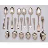 Twelve assorted Georgian and later silver teaspoons, various makers and dates: crested, 203gms, 6.