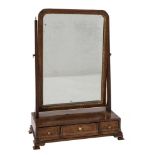 An early 18th Century walnut and chequer inlaid swing frame platform toilet mirror:,