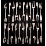 A set of twenty Victorian Old English thread pattern table forks, maker George Adams, London,