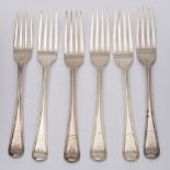 Six Victorian Old English thread pattern dessert forks, various makers and dates: crested, 241gms,