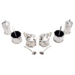 A George V silver six -piece Scottish silver cruet set, maker T S Cuthbert, Glasgow,