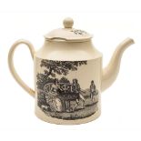 A late 18th century creamware teapot and cover: of cylindrical form,