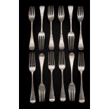 A set of twelve Victorian silver Old English pattern dessert forks, maker George Adams, London,