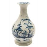 A late 18th century English blue and white pearlware guglet: painted with chinoiserie landscape