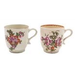 Two Lowestoft porcelain cups: painted in the 'Tulip Painter' style with flower sprays and sprigs