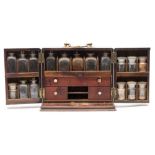 A 19th century mahogany medicine cabinet: the hinged double-front enclosing an arrangement of