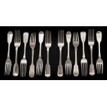 Twelve silver Fiddle pattern dessert forks, various makers and dates: initialled,