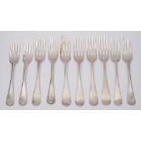 A set of five Victorian silver Old English pattern dessert forks, maker Charles Boyton II, London,