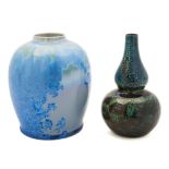 A Royal Doulton 'Flambe' double gourd vase and a Ruskin-style art pottery vase: the first decorated