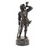 An early 20th century bronze figure of a Renaissance soldier: blowing a trumpet,