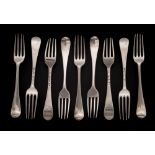 A set of nine George III silver Old English pattern table forks, maker Paul Collard, London,