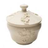 A Bow white toilet pot and cover: of double ogee form, the cover with pointed knop,